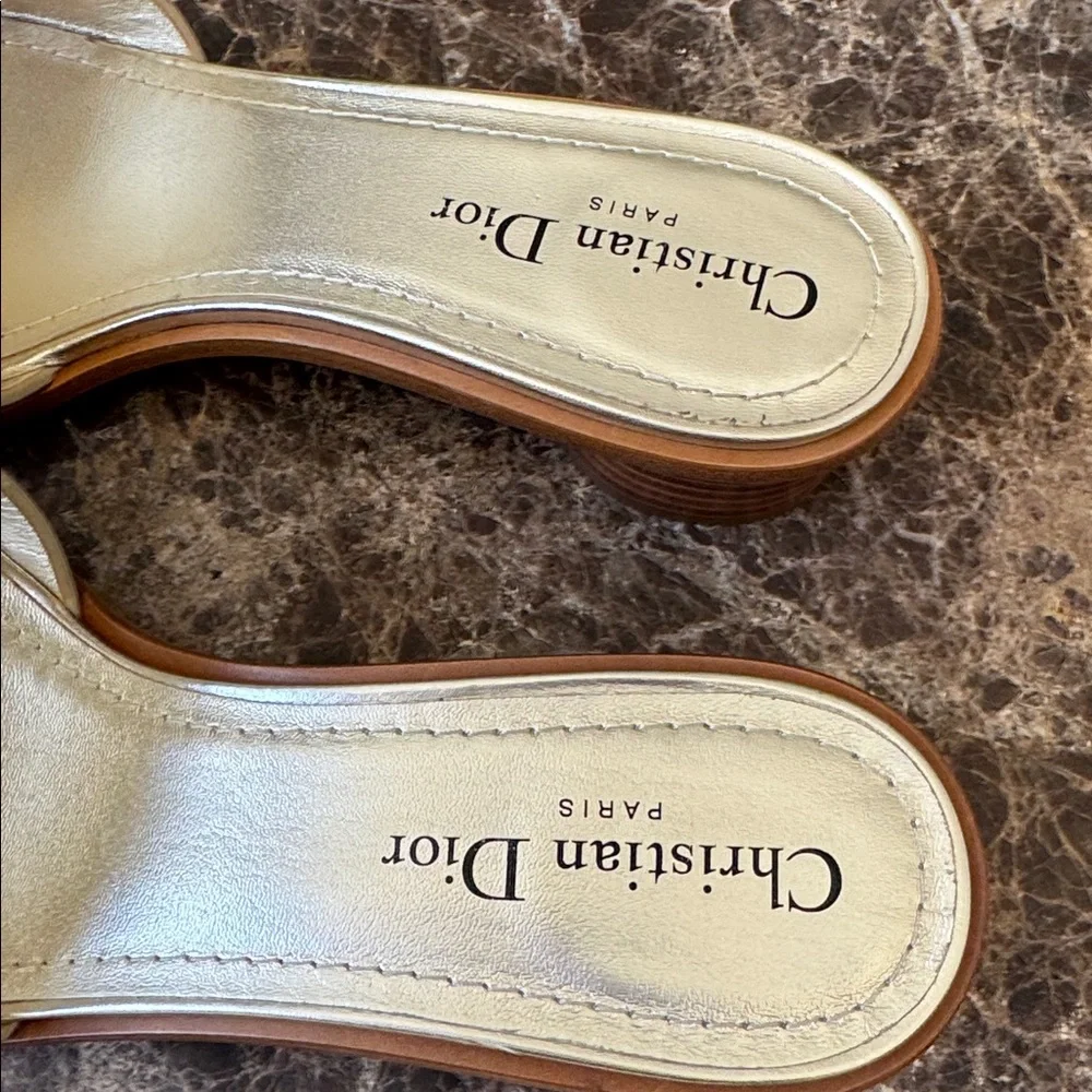 Christian Dior dway slides pale gold logo sandals block heel sz 39 - Picture 6 of 10